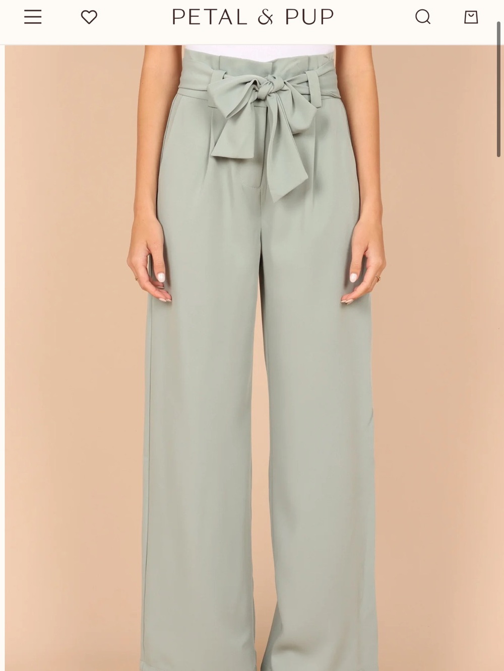 Petal & Pup Sage Green High-Waist Wide Leg Pants with Tie